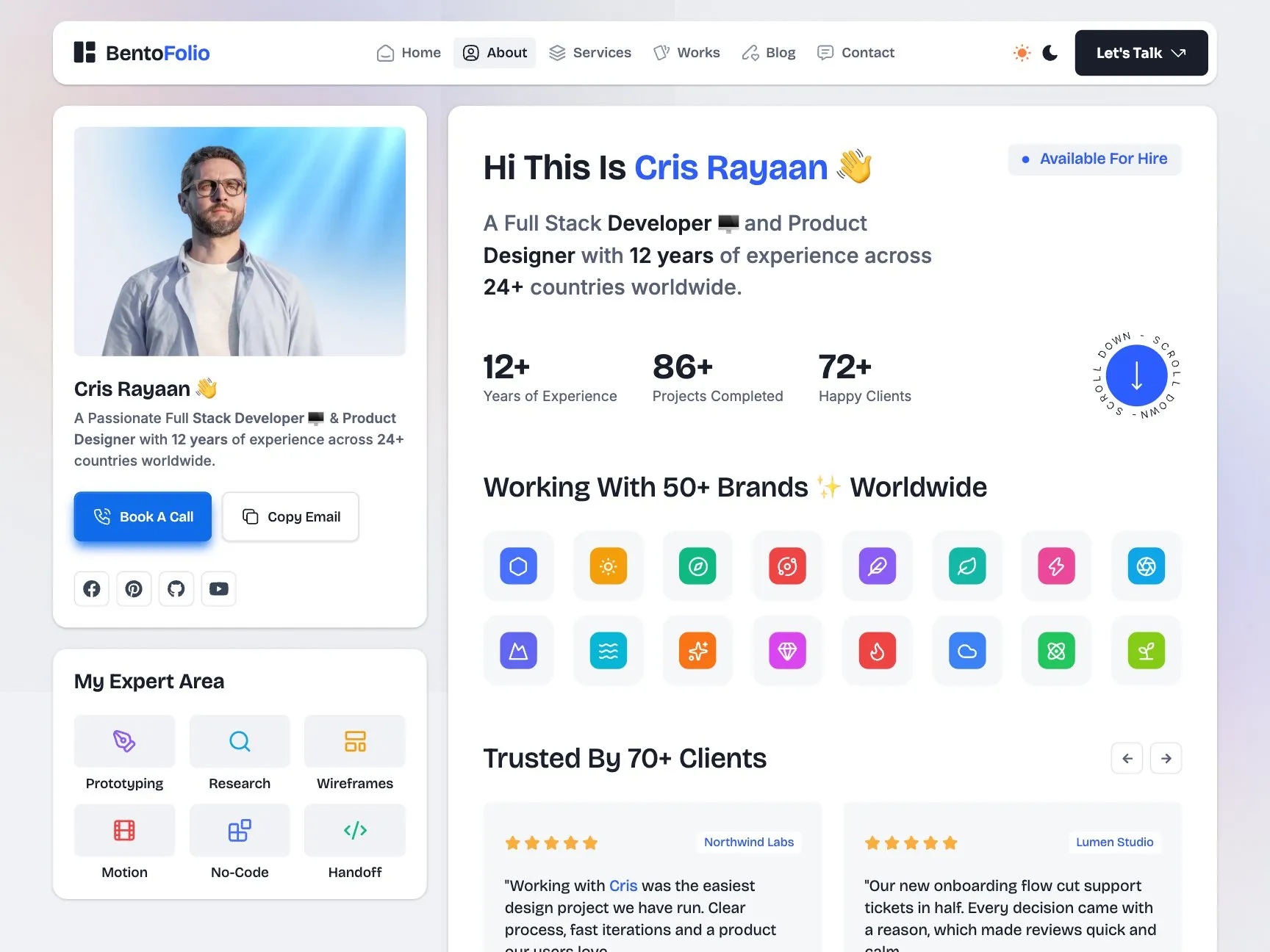 Bentofolio about page