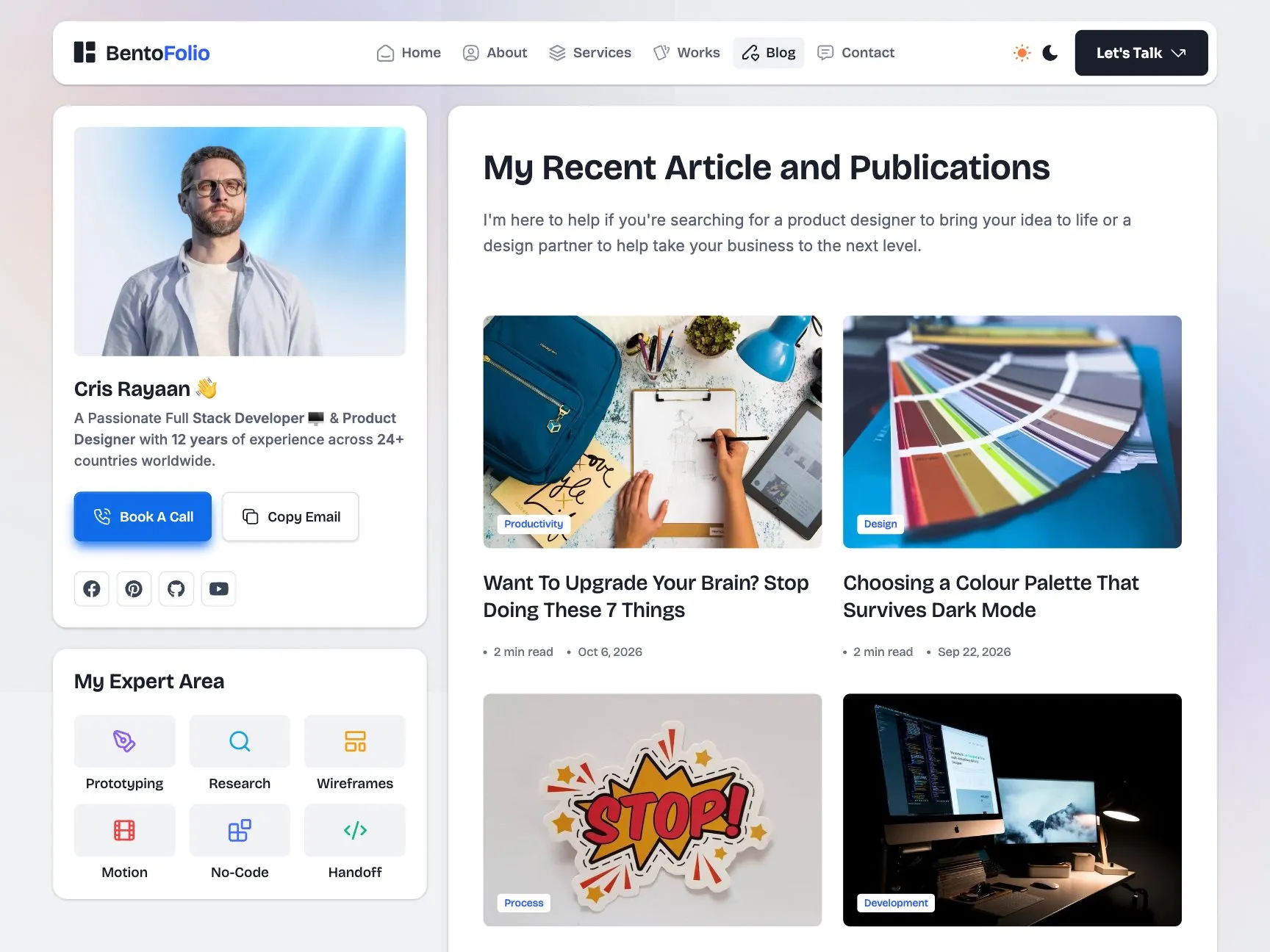 Bentofolio blog page