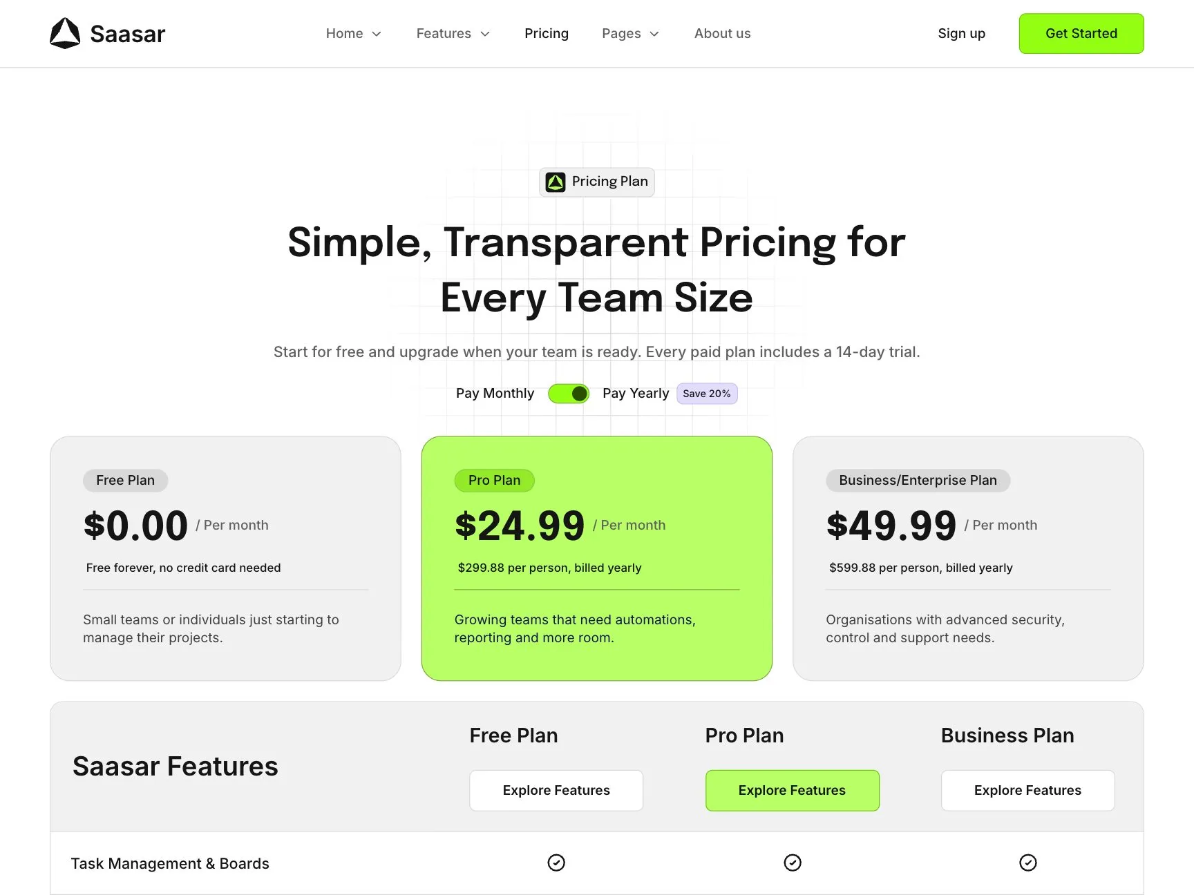 Saasar pricing page