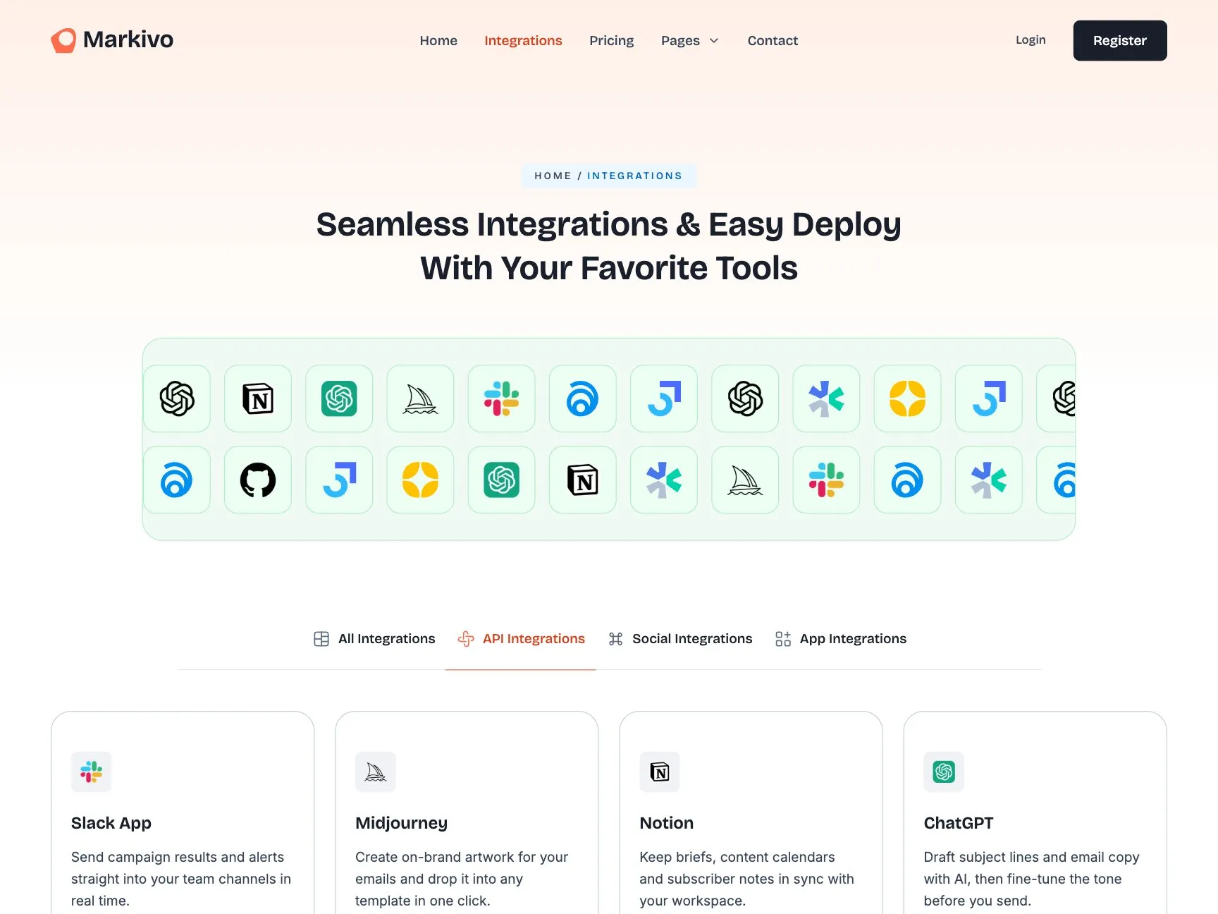 Markivo integrations page